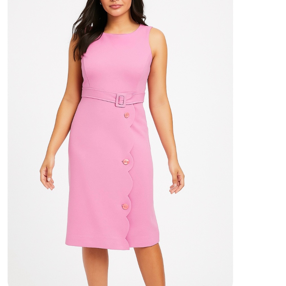 Vtg Lilly Pulitzer Pink Scalloped Buttons Belt Sleeveless Wool Blend‎ Dress Sz 8